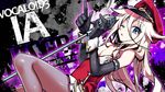  bare_shoulders blonde_hair blue_eyes elbow_gloves gloves hat ia_(vocaloid) long_hair looking_at_viewer microphone microphone_stand negi_(ulog'be) one_eye_closed pantyhose peaked_cap pink_hair solo vintage_microphone vocaloid 