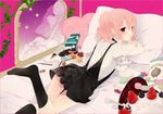  bad_id bad_pixiv_id bed blueberry cake cookie cupcake different_reflection food fruit inu_x_boku_ss lying macaron mirror petitbisou pillow pink_hair pocky red_eyes reflection roromiya_karuta skirt socks solo strawberry twintails 