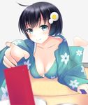  araragi_tsukihi bad_id bad_pixiv_id bakemonogatari black_eyes black_hair blurry breasts cellphone cleavage depth_of_field downblouse japanese_clothes kimono kirifrog medium_breasts monogatari_(series) nisemonogatari phone short_hair solo 