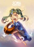  bare_shoulders breasts brown_eyes character_name cleavage copyright_name dress high_heels highres large_breasts league_of_legends legs long_hair looking_at_viewer nal_(nal's_pudding) orange_eyes outstretched_arm shoes solo sona_buvelle twintails very_long_hair 