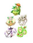  black_eyes blush brown_eyes candle chandelure cinccino closed_mouth cottonee crown duosion eye_contact fire full_body gen_5_pokemon highres hisui_suzuhana lampent lilligant litwick looking_at_another minccino no_humans petilil pokemon pokemon_(creature) purple_fire reuniclus simple_background solosis whimsicott white_background 
