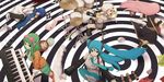  4girls blood drum green_hair guitar gumi hatsune_miku highres instrument kagamine_rin kaito megpoid_(vocaloid3) megurine_luka multiple_girls paper_airplane piano vocaloid yajirushi_(chanoma) 