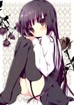  blush garters head_tilt inu_x_boku_ss legs long_hair looking_at_viewer purple_eyes purple_hair red_eyes shirakiin_ririchiyo shiratama_(shiratamaco) skirt solo thighhighs 