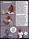  big_macintosh_(mlp) blonde_hair clothing comic dialog dragon english_text equine feather freckles friendship_is_magic green_eyes hair horse jay_naylor letter male mammal my_little_pony pony quill reading scalie shirt spike_(mlp) text writing 