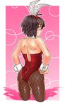  animal_ears back bad_id bad_pixiv_id bare_shoulders black_hair bunny_ears bunnysuit cowboy_shot cropped_legs detached_collar fishnet_pantyhose fishnets from_behind hand_on_hip idolmaster idolmaster_(classic) idolmaster_2 kikuchi_makoto looking_back pantyhose purple_eyes short_hair solo tonegawa_ribu wrist_cuffs 