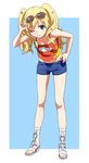  blonde_hair blue_eyes camisole cordelia_glauca eyewear_on_head kinosuke_(sositeimanoga) leaning_forward long_hair one_eye_closed sandals shorts smile solo sunglasses tantei_opera_milky_holmes twintails 