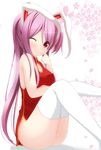  alternate_costume animal_ears ass bad_id bad_pixiv_id bunny_ears chimunge china_dress chinese_clothes dress finger_to_face highres long_hair microdress no_bra no_panties one_eye_closed purple_hair red_dress red_eyes reisen_udongein_inaba sleeveless sleeveless_dress solo thighhighs touhou white_legwear 