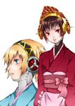  aegis aegis_(persona) android atlus black_hair blonde_hair japanese_clothes kimono metis persona persona_3 