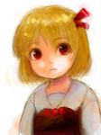  bad_id bad_pixiv_id blonde_hair face looking_at_viewer red_eyes ribbon rumia short_hair simple_background solo touhou upper_body white_background yuubari_makuwa 