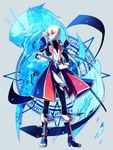  blazblue blonde_hair blue_footwear boots elbow_gloves gloves green_eyes hakumen high_heels jin_kisaragi male_focus sheath sheathed shoes sk_(ryolove) sword uniform weapon white_gloves wings yukianesa 