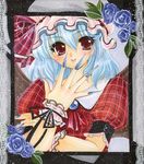  bad_id bad_pixiv_id blue_hair blush dress fingernails flower hat long_fingernails mitsuba_(threeleaf) nail_polish picture_frame plaid plaid_dress red_eyes remilia_scarlet sharp_fingernails short_hair smile solo touhou wrist_cuffs 