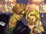  1boy 1girl blonde_hair formal leon_s_kennedy middle_finger pixiv_thumbnail resident_evil resident_evil_6 resized sandoicchi sandwichi sherry_birkin suit 