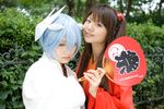  ayanami_rei blue_hair cosplay fan fox_mask iori japanese_clothes kimono mask neon_genesis_evangelion photo sizu soryu_asuka_langley twintails yukata 