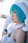  ayanami_rei blue_hair cosplay gloves hat highres kabi neon_genesis_evangelion photo santa_hat 