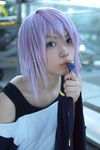  belt_as_garter candy cosplay kaieda_kae lollipop photo purple_hair rosario+vampire shirayuki_mizore tank_top 