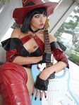  arc_system_works bare_shoulders boots cosplay guilty_gear guitar hat i-no instrument minami_miki photo tattoo thigh_boots thighhighs witch_hat 