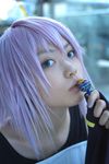  belt_as_garter candy cosplay kaieda_kae lollipop photo purple_hair real rosario+vampire shirayuki_mizore tank_top 
