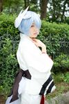  ayanami_rei blue_hair cosplay fox_mask highres iori japanese_clothes kimono mask neon_genesis_evangelion photo yukata 