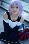  belt_as_garter cosplay kaieda_kae photo purple_hair rosario+vampire shirayuki_mizore striped tank_top thigh-highs thighhighs 