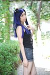  blue_hair cosplay denim highres kuga_natsuki mai_hime miyuki my-hime photo shorts sunglasses tank_top 