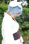  ayanami_rei blue_hair cosplay fox_mask highres iori japanese_clothes kimono mask neon_genesis_evangelion photo yukata 