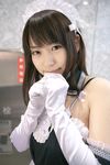  azumo_yuiko cosplay elbow_gloves gloves highres kore_ga_watashi_no_goshujin-sama kurauchi_anna maid maid_apron maid_uniform photo ribbon ribbons 