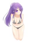  bad_id bad_pixiv_id bent_over bikini highres long_hair original ponytail puchiman purple_eyes purple_hair solo swimsuit 