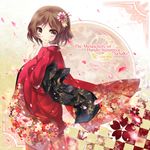  bad_id bad_pixiv_id brown_eyes brown_hair cherry_blossoms flower hair_flower hair_ornament hoshineko_(kiraneko) japanese_clothes kimono petals sasaki_(suzumiya_haruhi) short_hair solo suzumiya_haruhi_no_yuuutsu 