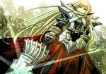  ao_no_kiseki arianrhod_(eiyuu_densetsu) armor armored_dress beartoris blonde_hair braid dress eiyuu_densetsu gloves green_eyes long_hair pauldrons solo sword weapon 