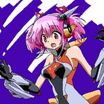  armor bare_shoulders cosplay headphones inumoodo kaname_madoka lowres magical_girl mahou_shoujo_madoka_magica pink_eyes pink_hair seiyuu_connection senki_zesshou_symphogear short_hair solo tachibana_hibiki_(symphogear) tachibana_hibiki_(symphogear)_(cosplay) yuuki_aoi 