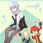  2boys bad_id bad_pixiv_id bashin_dan battle_spirits battle_spirits:_shounen_gekiha_dan blue_hair blush closed_eyes green_hair heart long_hair mini_mamu momose_kajitsu momose_yuuki multiple_boys necktie open_mouth red_hair yellow_eyes 