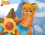 blue_eyes breasts clothed clothing cosplay cub female furry_wolf hair half-dressed helsy inuki_(character) misty nintendo orange_hair pok&#233;ball pok&#233;mon pok&#233;morph pok&eacute;ball pok&eacute;mon shorts small_breasts solo staryu topless video_games young 