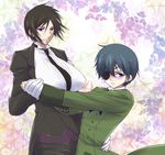  black_hair blue_eyes blue_hair blush breasts butler ciel_phantomhive dancing eyepatch genderswap gloves height_difference kuroshitsuji large_breasts looking_away red_eyes sebastian_michaelis 