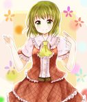  ascot bad_id bad_pixiv_id belt green_eyes green_hair kazami_yuuka plaid plaid_skirt plaid_vest riino_(konamonndaisuki) shirt short_hair skirt smile solo touhou vest 