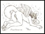  all_fours angel anthro border breasts butt cat feline female hindpaw looking_at_viewer looking_back luthiennightwolf mammal monochrome nipples nude paws pinup plain_background pose presenting presenting_hindquarters pussy sketch solo stars white_background wings 