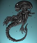  alien_(franchise) ambiguous_gender black black_body chbii chitin claws dj-91 eyeless fangs gradient_background no_eyes solo tail tail_blade teeth xenomorph 