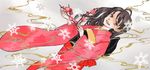  black_hair brown_eyes japanese_clothes kimono mizoue_naoko original snowflakes solo 