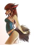  canine clothed clothing cute female jackal kaitycuddle looking_at_viewer mammal panties piercing plain_background skimpy solo tongue tongue_out underwear white_background 