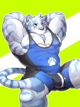  anthro biceps bulge chest_tuft feline hands_behind_head kamyuelo male mammal muscular muscular_male pecs solo tiger tuft white_tiger wrestling_singlet 