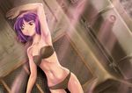  arm_up bandeau bikini ground_vehicle looking_away lying military military_vehicle motor_vehicle navel on_back purple_eyes purple_hair saitaniya_ryouichi short_hair sisca_michalik solo sore_ike!_russia_joshi_sensha_shoutai swimsuit t-34 tank world_war_ii 