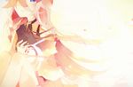  blonde_hair blue_eyes ia_(vocaloid) long_hair miwasiba pink_hair simple_background sitting solo vocaloid 