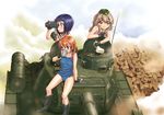  :t arm_support bare_shoulders binoculars black_eyes black_hair blonde_hair boots brick brown_hair cattier_vanova cup drinking eating efrosinya_primakov fingerless_gloves garrison_cap gloves green_eyes ground_vehicle hat long_hair military military_vehicle motor_vehicle mug multiple_girls nadezhda_arensonevna_varova on_vehicle orange_eyes sack saitaniya_ryouichi short_hair smoke sore_ike!_russia_joshi_sensha_shoutai t-34 tank twintails world_war_ii 