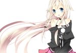  bare_shoulders blonde_hair blue_eyes braid ia_(vocaloid) long_hair looking_at_viewer off_shoulder open_mouth pink_hair shiino_sera simple_background skirt solo twin_braids very_long_hair vocaloid white_background 
