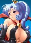  areola_slip areolae ayato black_gloves blue_hair blush breasts cape cleavage covered_nipples crown elbow_gloves gloves henriette_mystere highres large_breasts long_hair open_mouth purple_eyes solo tantei_opera_milky_holmes 
