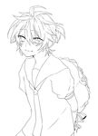  arms_behind_back blush bouquet flower greyscale kagamine_len lineart male_focus monochrome smile solo ui_(rot) vocaloid 