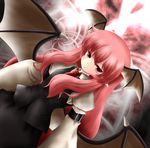  :o bad_id bad_pixiv_id bat_wings cocozasa dutch_angle head_wings highres jitome koakuma long_hair low_wings necktie open_mouth pointy_ears red_eyes red_hair red_neckwear skirt solo touhou wings 