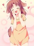  :d ahoge animal_ears asa_no_ha blush bottomless brown_hair closed_eyes dog_ears dog_tail fang hair_ornament hands_on_own_face heart long_hair no_pants open_mouth original smile solo sweat tail twintails 