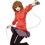  bad_id bad_pixiv_id brown_eyes brown_hair hirasawa_yui hood hoodie k-on! microphone pantyhose short_hair skirt sleeves_pushed_up solo sweater takahashi712 