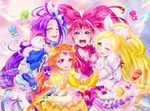  bass_clef beamed_eighth_notes blue_choker bow choker crescendo_tone cure_beat cure_melody cure_muse_(yellow) cure_rhythm dodory dory eyelashes fairy_tone fary flat_sign g-clef_(suite_precure) houjou_hibiki hummy_(suite_precure) ivory_(25680nico) kurokawa_eren lary magical_girl minamino_kanade miry multiple_girls musical_note pink_background pink_bow pink_choker precure quarter_note rery seiren_(suite_precure) shirabe_ako sixteenth_note sory suite_precure tiry treble_clef white_choker yellow_bow yellow_choker 