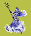  armor blue blue_eyes blue_hair blue_skin fantasy highres long_hair nymph original polearm robe solo trident water weapon youichi 